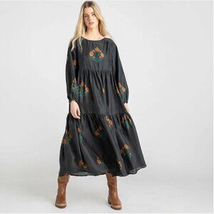 Pink Chicken Silk Kelly Tiered Black Dress Caviar Bellflower Size M